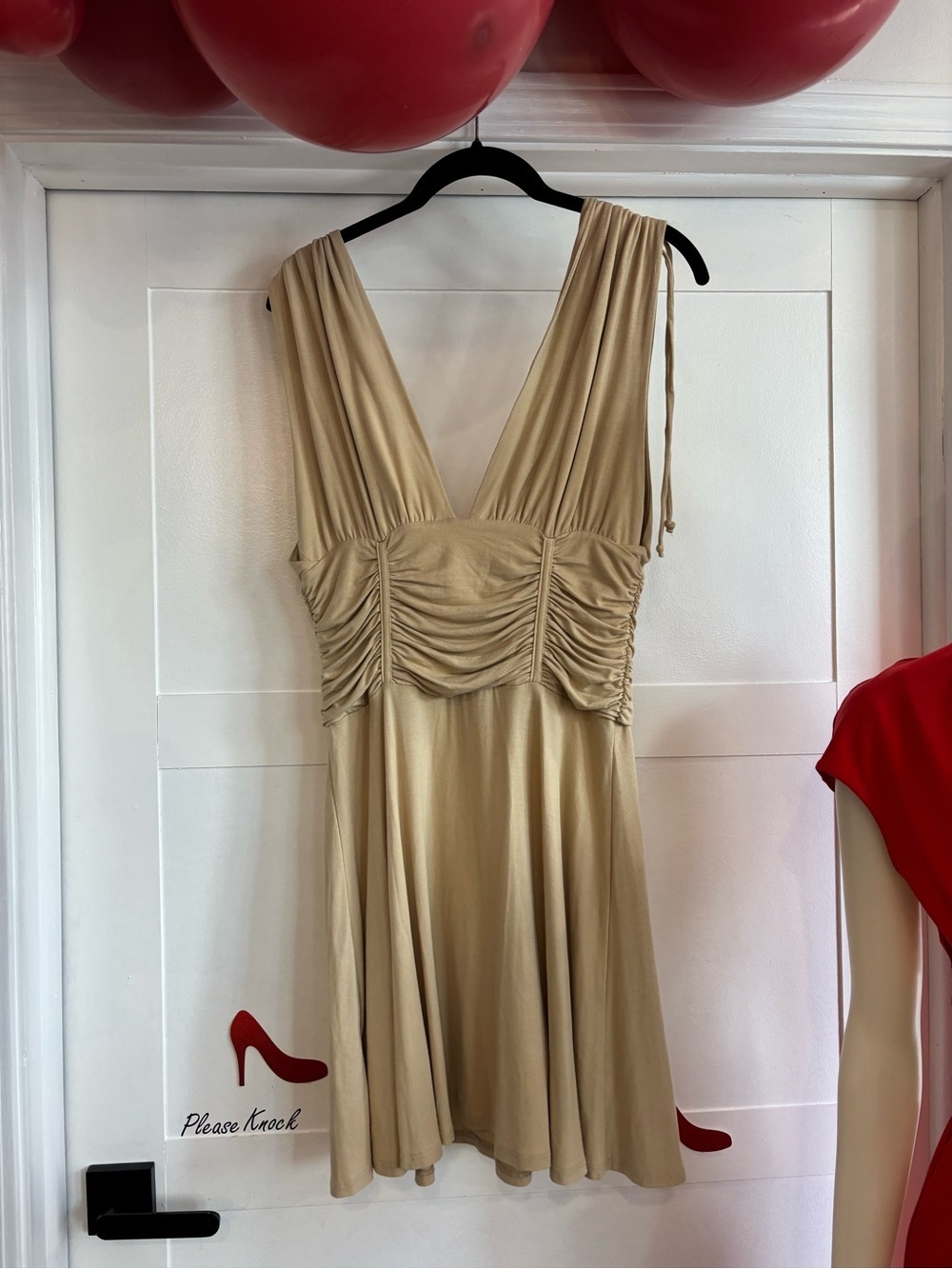 Free People Beach Women’s Beige Ruched V-Neck Dress NWT
